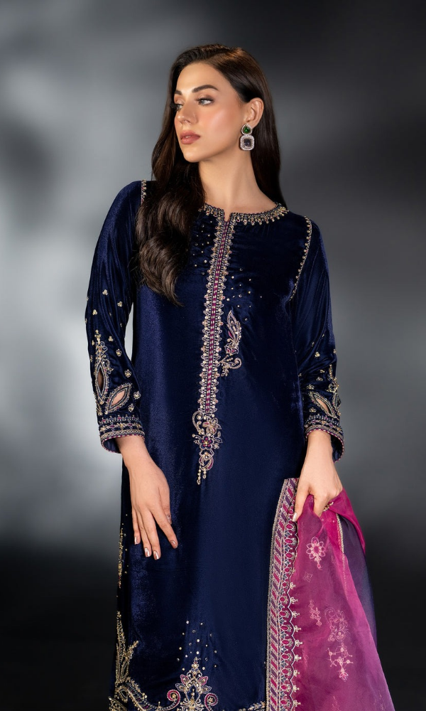 Naqshi - 3PC Velvet Embroidered Suit - NQ071
