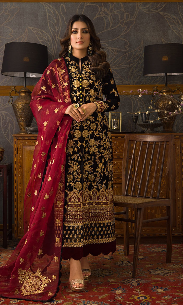 Asim Jofa - 3PC Velvet Embroidered Suit - AJ099