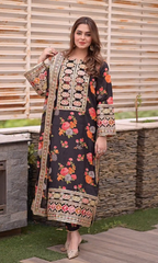 Baroque 3PC Heavy Embroidered Shamoz Silk Suit ( Four-sided Embroidered Ready to Wear Shamoz Silk Dupatta )