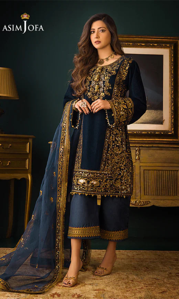 Asim Jofa - 3PC Velvet Embroidered Suit - AK098
