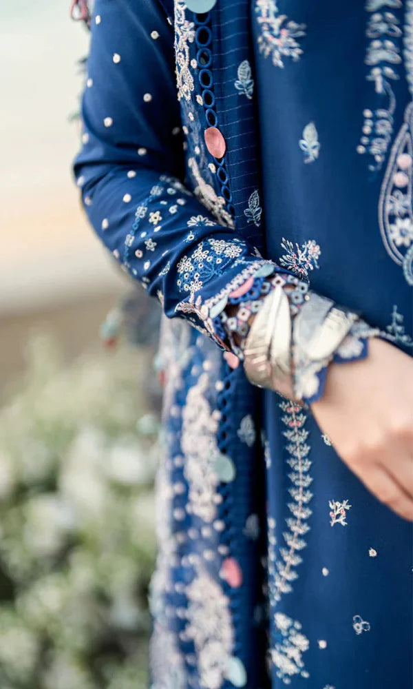 Qalamkar - 3PC Embroidered Sequence Chickenkari Lawn Suit - QLM 7098