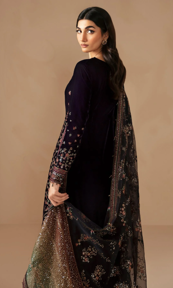 Jazmine 3PC Heavy Embroidered Velvet Suit ( Heavy Embroidered Organza Dupatta )JZM#1073