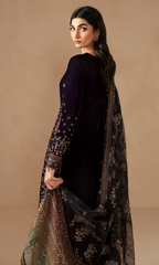 Jazmine 3PC Heavy Embroidered Velvet Suit ( Heavy Embroidered Organza Dupatta )JZM#1073