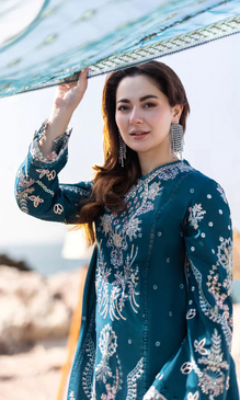 Qalamkar - 3PC Embroidered Sequence Chickenkari lawn Suit - GKA7095