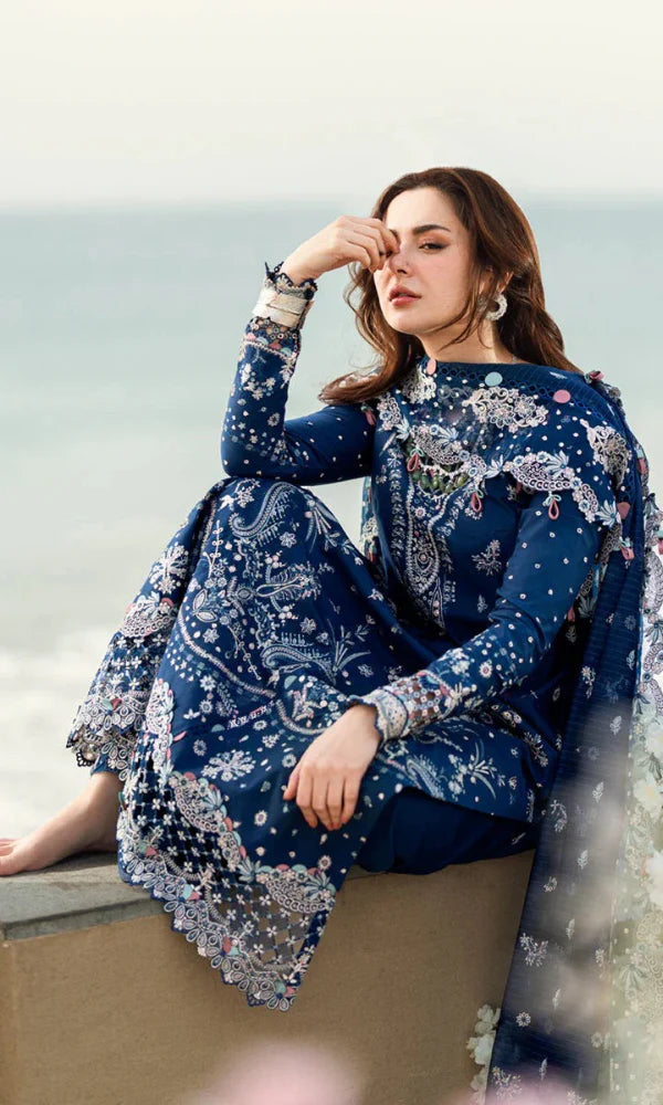 Qalamkar - 3PC Embroidered Sequence Chickenkari Lawn Suit - QLM 7098