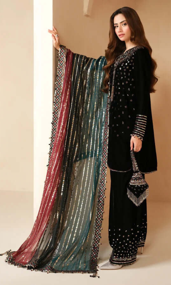 Jazmine 3-PC  Heavy Embroidered Velvet Suit Full Embroidered Chiffon Dupatta