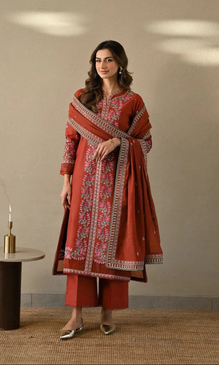 Bareeze 3PC Heavy Embroidered Dhanak Suit ( Four-sided Embroidered Dhanak Shawl )