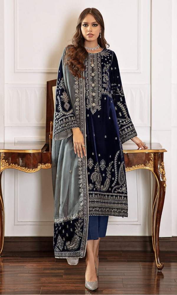 Baroque - 3PC Velvet Embroidered Suit AR 056