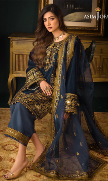 Asim Jofa - 3PC Velvet Embroidered Suit - AK098