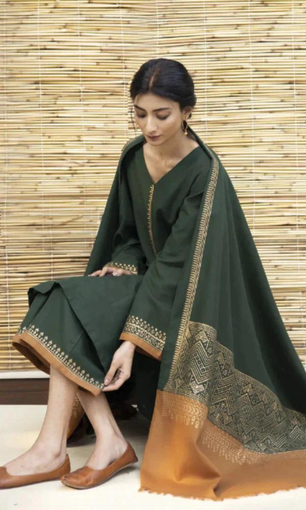 Zarpash - 3PC Dhanak Shirt with Wool Shawl