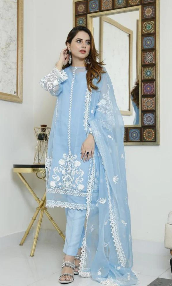 Nadia Farooqi - 3PC Organza Embroidered Shirt With Organza Embroidered Dupatta NF#1073