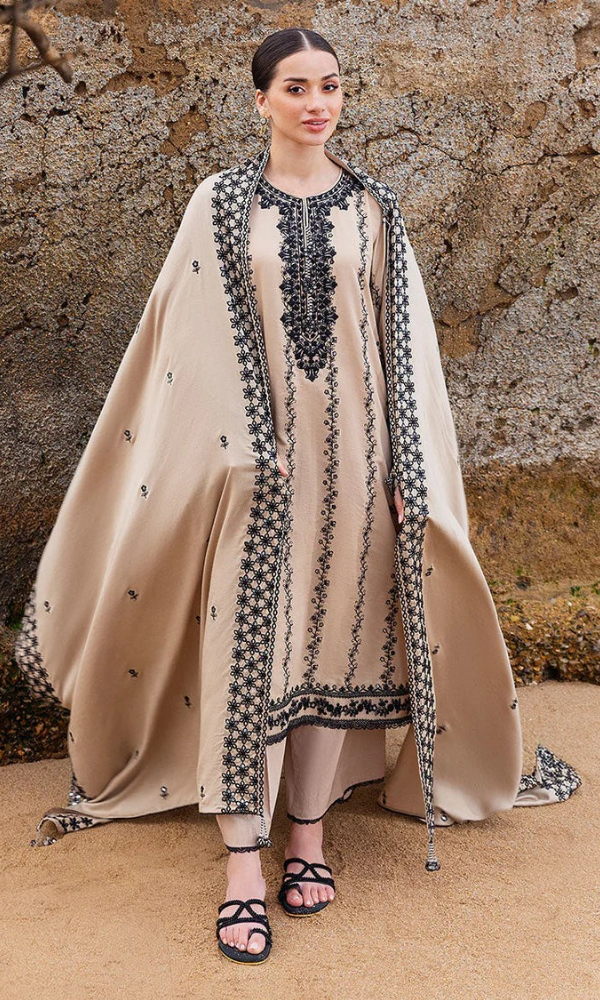 Maria.B 3PC Heavy Embroidered Dhanak Suit ( Four-sided Embroidered Dhanak Shawl