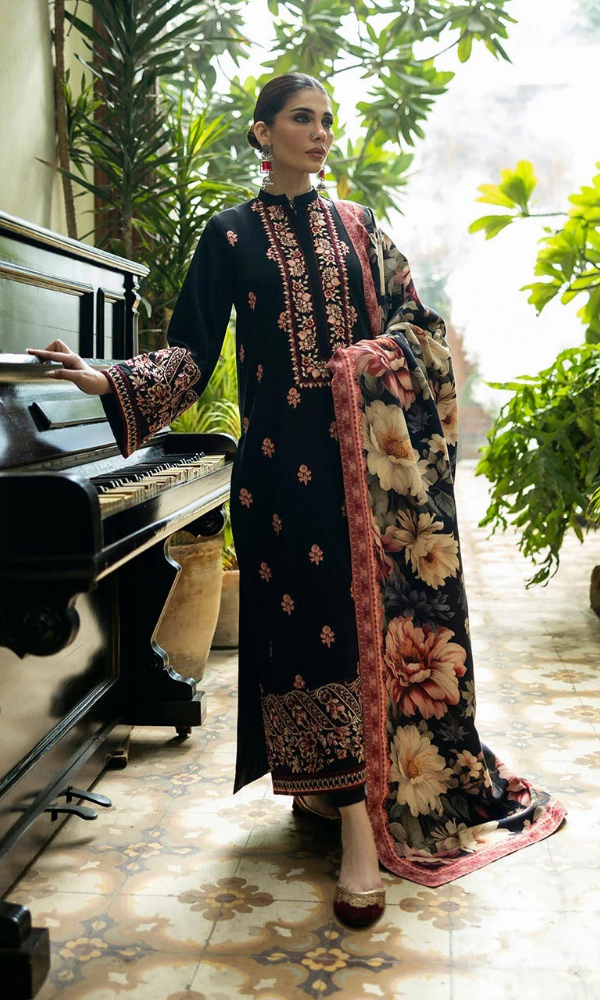 Bareeze 3PC Heavy Embroidered Dhanak Suit ( Printed Woolen Shawl )