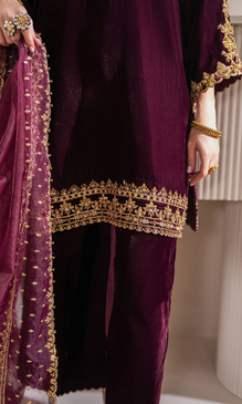 Baroque - 3PC Velvet Embroidered Suit - Ajk7189