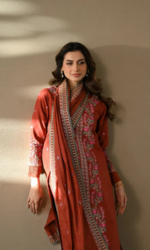 Bareeze 3PC Heavy Embroidered Dhanak Suit ( Four-sided Embroidered Dhanak Shawl )