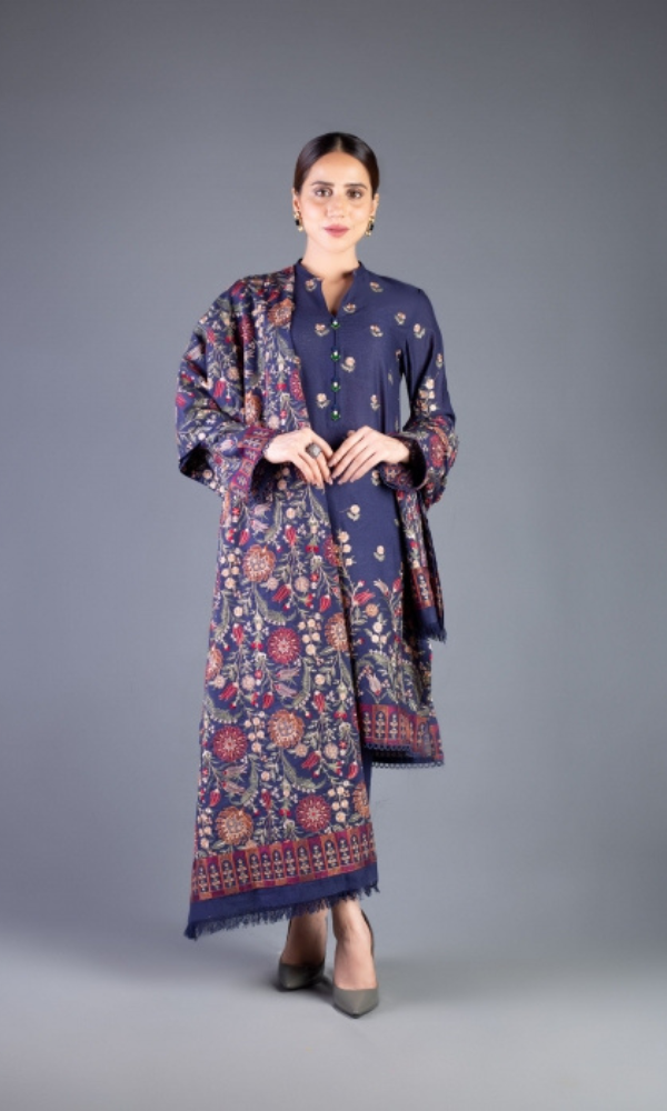 Bareeze - 3PC Dhanak Embroidered Shirt With Embroidered Shawl -