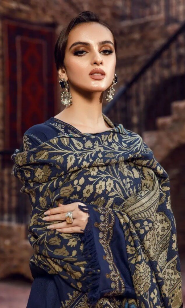 Maria.B 3 Piece  Heavy Embroidered Dhanak Suit ( Printed Wool Shawl )