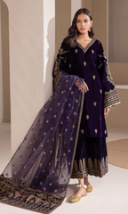 Baroque 3PC - Heavy Embroidered Velvet Suit ( Full Embroidered Organza Dupatta )