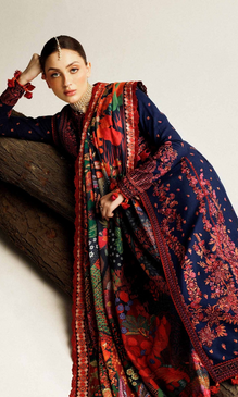 Hussain Rehar 3PC Heavy Embroidered Dhanak Shirt