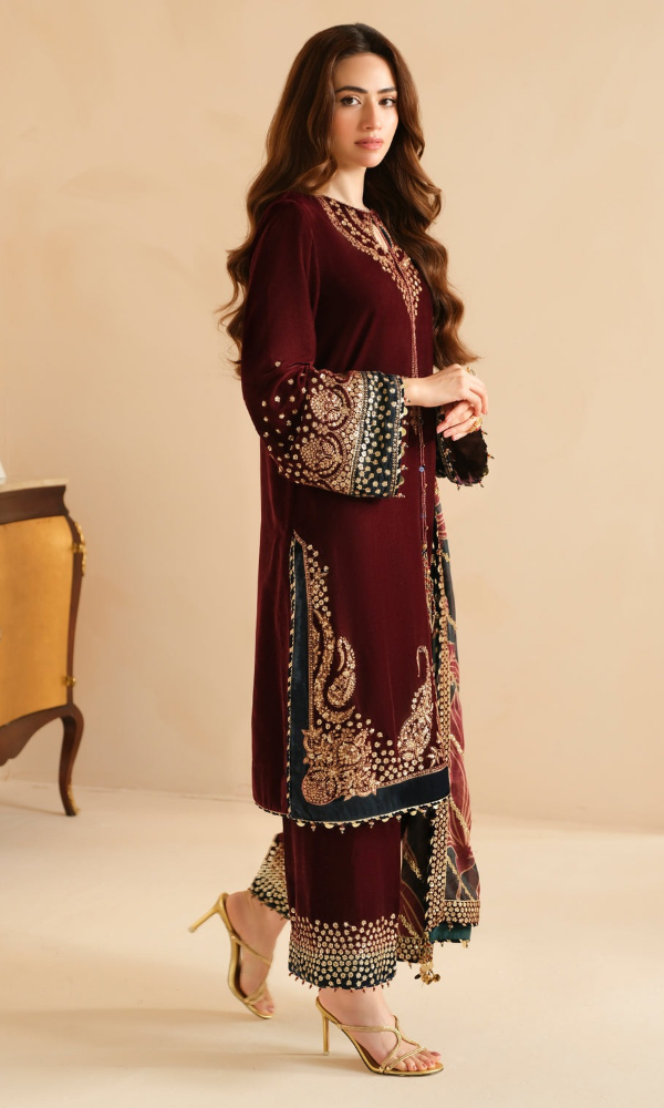 Jazmin - 3PC Velvet Embroidered Suit - JZ0899