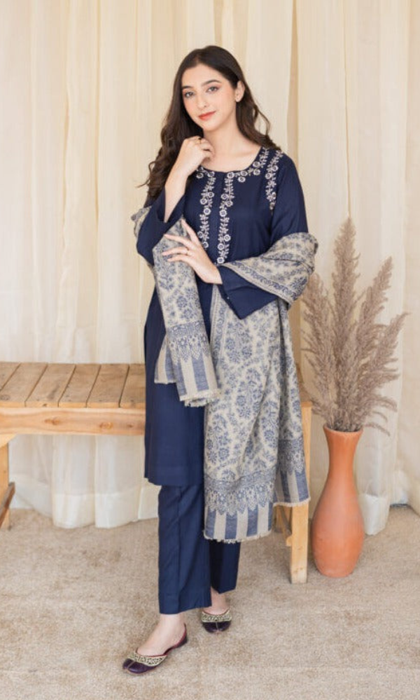 Aisling 3 Piece Heavy Embroidered Dhanak Suit ( Print Dhanak Shawal )