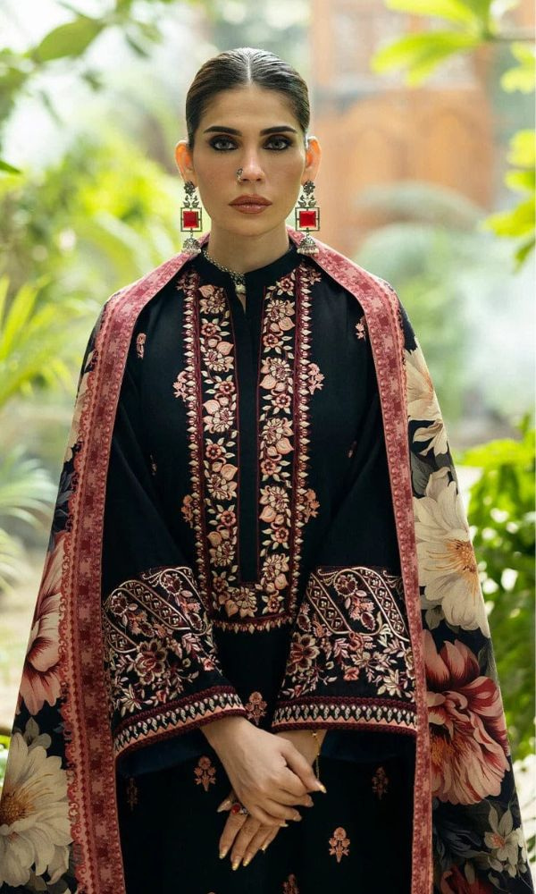 Bareeze 3PC Heavy Embroidered Dhanak Suit ( Printed Woolen Shawl )