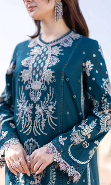 Qalamkar - 3PC Embroidered Sequence Chickenkari lawn Suit - GKA7095