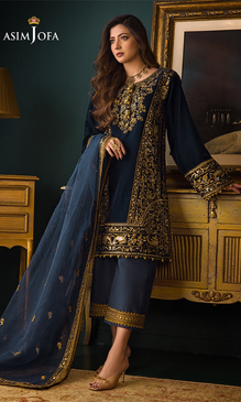 Asim Jofa - 3PC Velvet Embroidered Suit - AK098