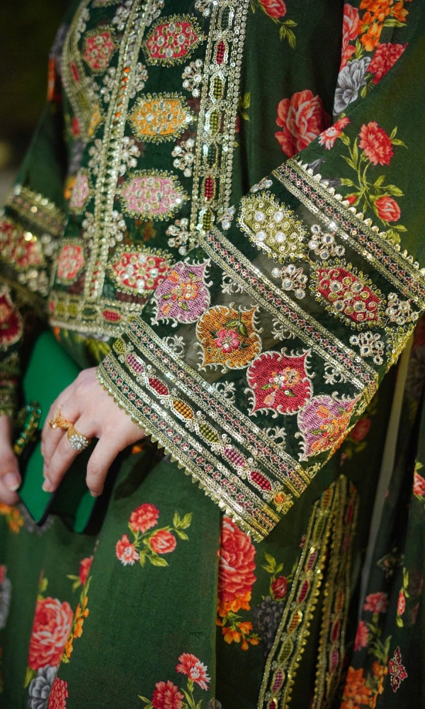 Baroque 3PC Heavy Embroidered Shamoz Silk Suit ( Four-sided Embroidered Ready to Wear Shamoz Silk Dupatta )