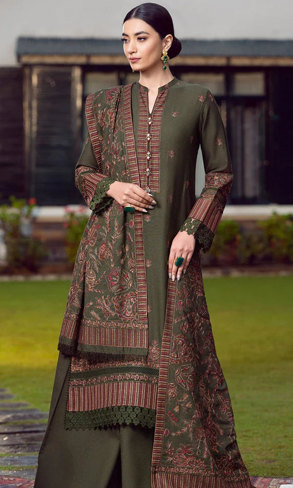 Bareeze Ethnic - 3PC Dhannak Heavy Embroidered Shirt With Embroidered Shawal bareeze -