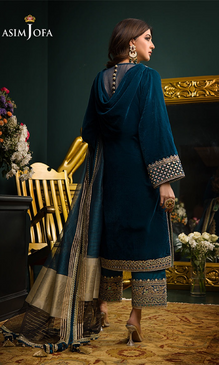 Asim Jofa - 3PC Velvet Embroidered Suit - AJ089
