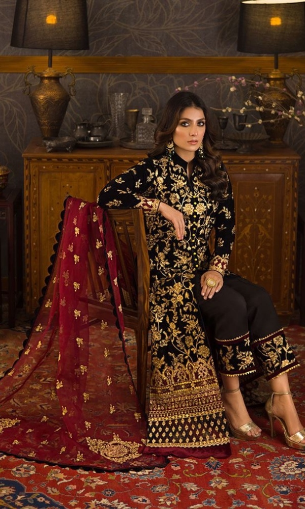Asim Jofa - 3PC Velvet Embroidered Suit - AJ099