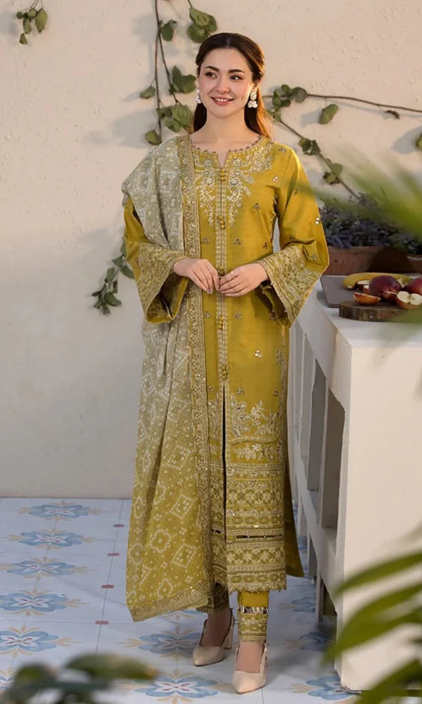 Qalamkar - 3PC Lawn Embroidered Suit - QLM 7099