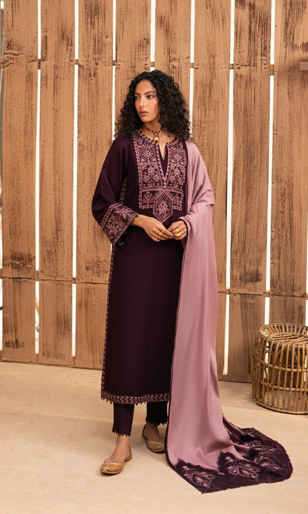 Zarqash 3PC Embroidered Dhanak Shirt