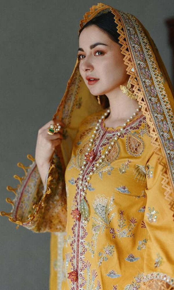Qalamkar - 3PC Heavy Embroidered Lawn Suit Four Sided Embroidered Organza Dupatta