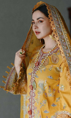 Qalamkar - 3PC Heavy Embroidered Lawn Suit Four Sided Embroidered Organza Dupatta