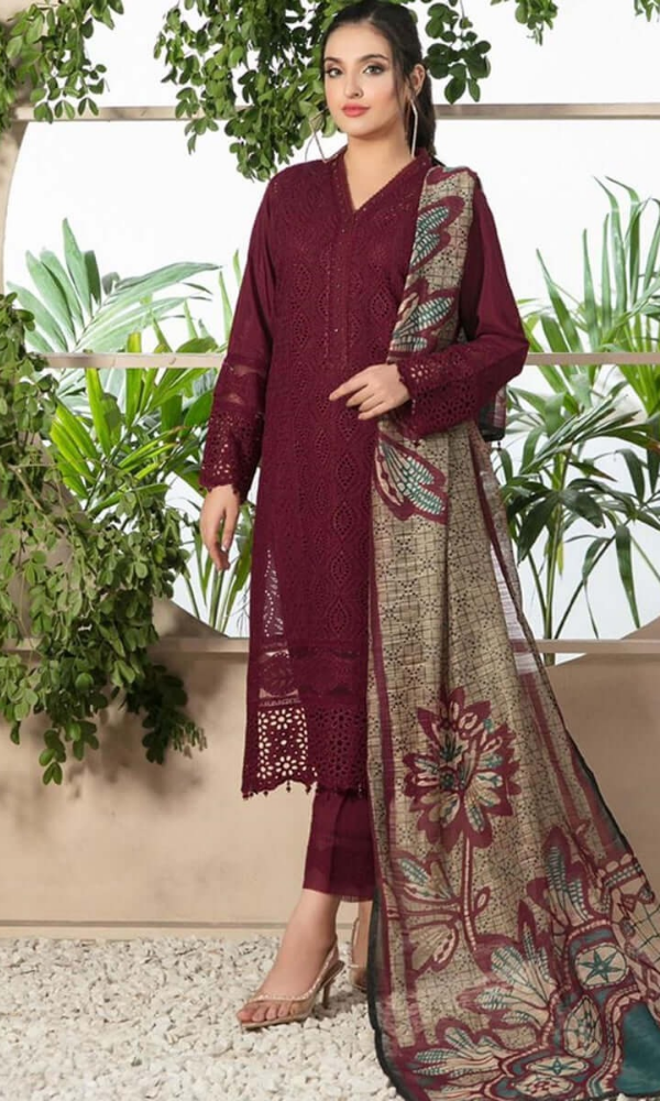 Maria.B - 3PC Heavy Embroidered Lawn Suit Fine Printed Silk Dupatta