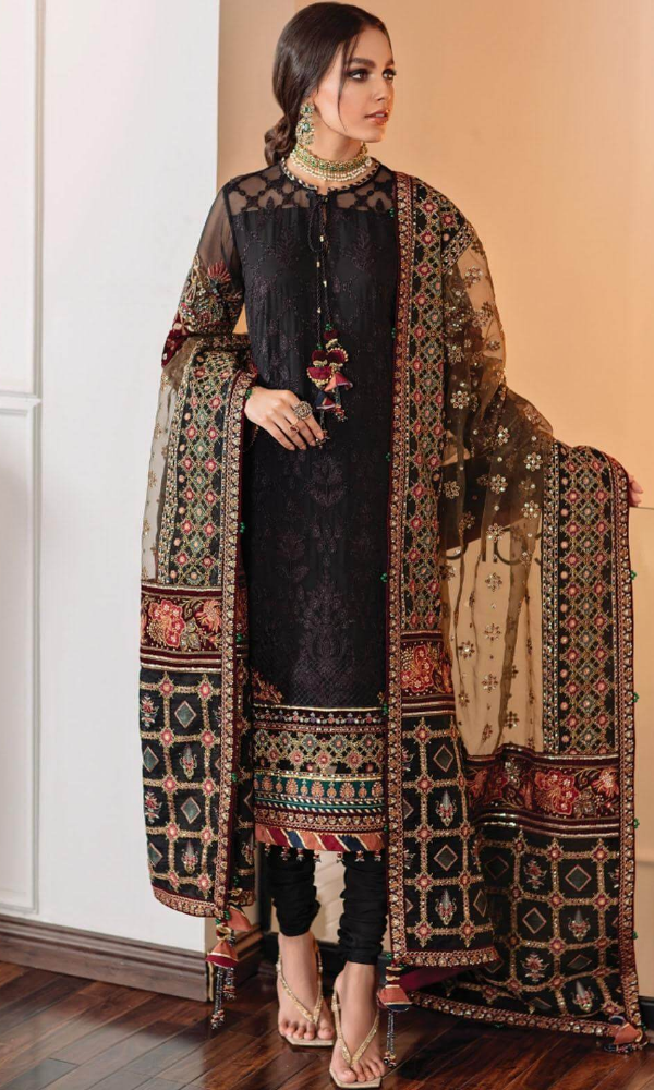 Baroque - 3PC Lawn Stuff Heavy Embroidered  Full Embroidered Dupatta