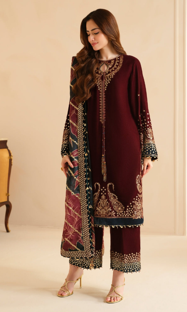 Jazmin - 3PC Velvet Embroidered Suit - JZ0899