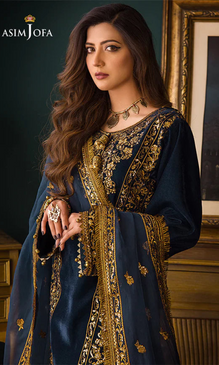 Asim Jofa - 3PC Velvet Embroidered Suit - AK098