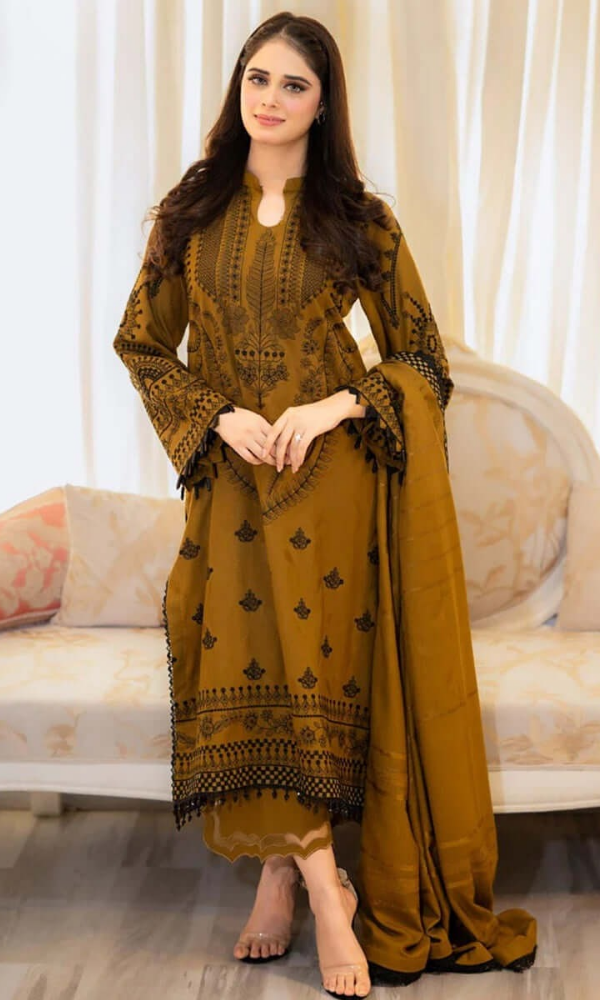 Jazmine - 3PC Heavy Embroidered lawn Suit with Embroidered lawn Shawl