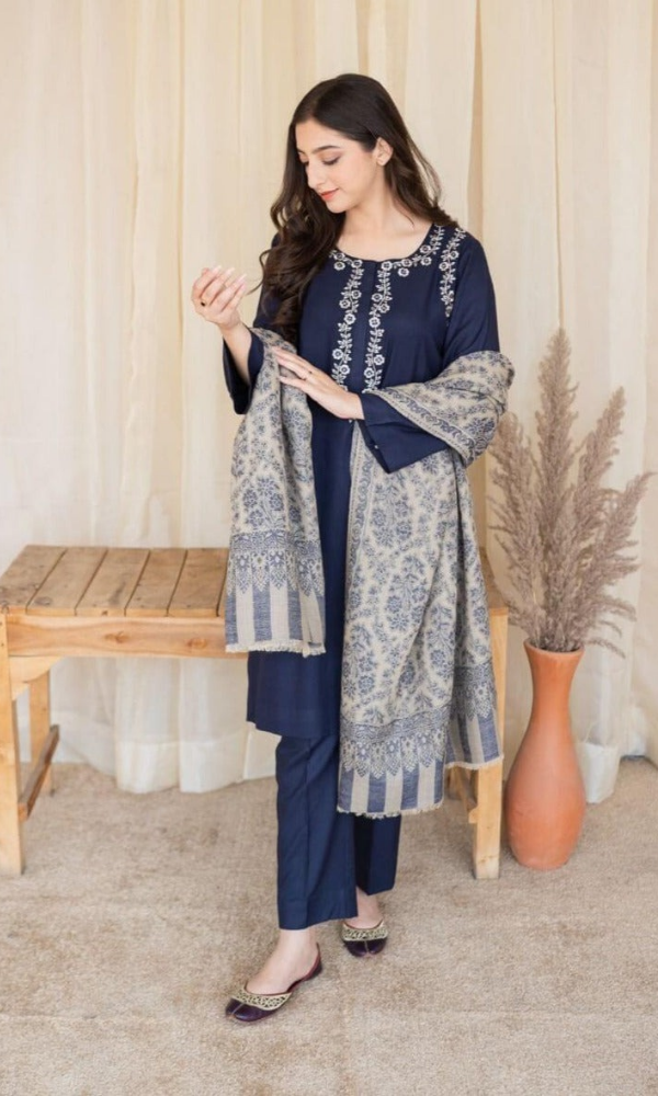 Aisling 3 Piece Heavy Embroidered Dhanak Suit ( Print Dhanak Shawal )