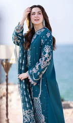 Qalamkar - 3PC Embroidered Sequence Chickenkari lawn Suit - GKA7095