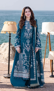 Qalamkar - 3PC Embroidered Sequence Chickenkari lawn Suit - GKA7095