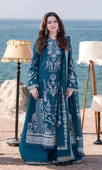 Qalamkar - 3PC Embroidered Sequence Chickenkari lawn Suit - GKA7095