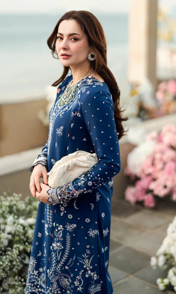 Qalamkar - 3PC Embroidered Sequence Chickenkari Lawn Suit - QLM 7098