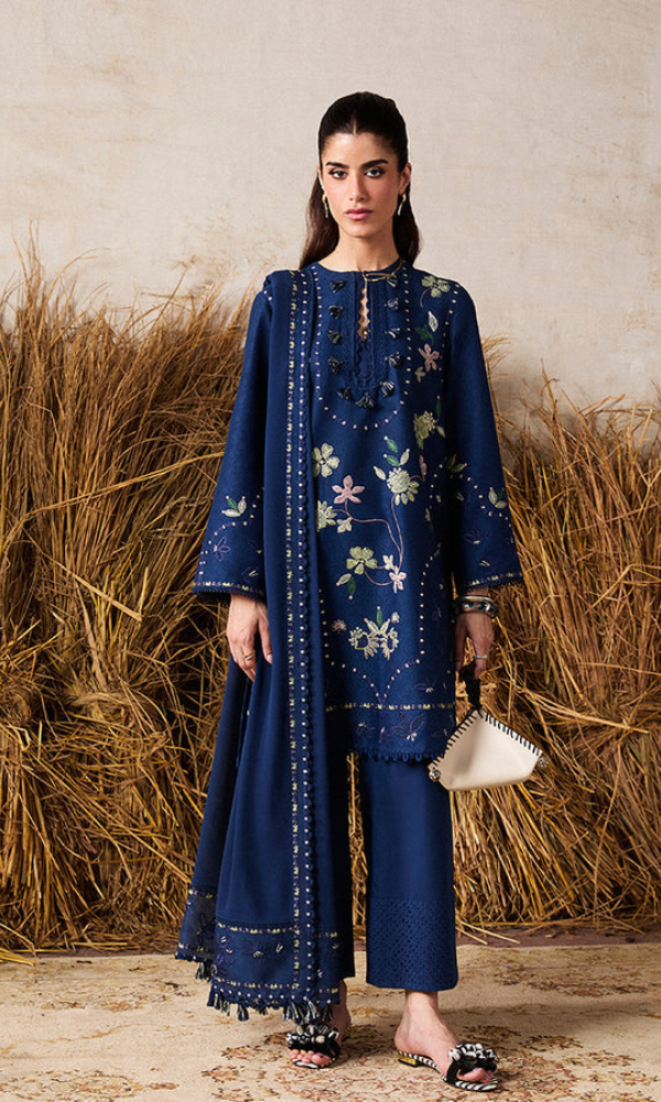 Maria.B 3PC Heavy Embroidered Dhanak Suit ( Four-sided Embroidered Dhanak Shawl )