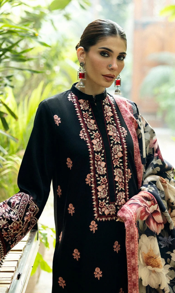 Bareeze 3PC Heavy Embroidered Dhanak Suit ( Printed Woolen Shawl )