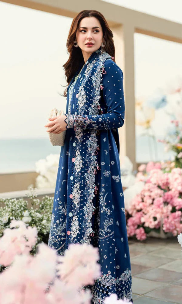Qalamkar - 3PC Embroidered Sequence Chickenkari Lawn Suit - QLM 7098