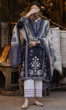 Maria.B 3PC Fully Embroidered Dhanak Suit MR#120